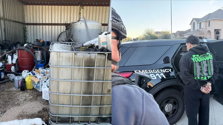 Agentes ambientales inspeccionan una zona de Houston tras un vertido ilegal de aceite usado que contaminó suelo y sistema de agua.