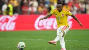 Jáminton Campaz durante un partido de Colombia en el Mundial 2026 tras recibir amenazas