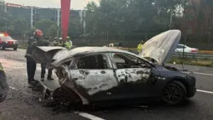 Pareja calcinada tras choque de un BYD King híbrido de origen chino en la autopista México-Toluca